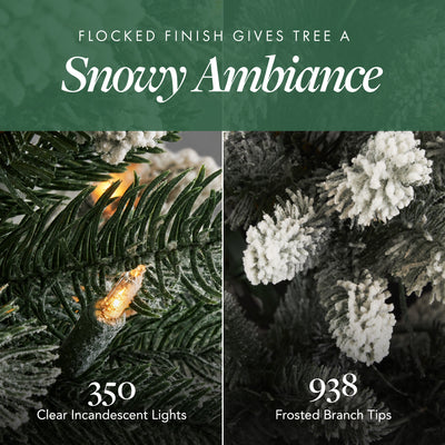 Home Heritage Anson 7' Flocked Slim 350 Clear Prelit Artificial Christmas Tree - VMInnovations