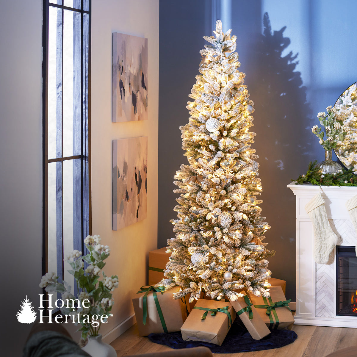 Home Heritage 7 Ft Frosted Alpine Flocked Christmas Tree with Lights (For Parts)
