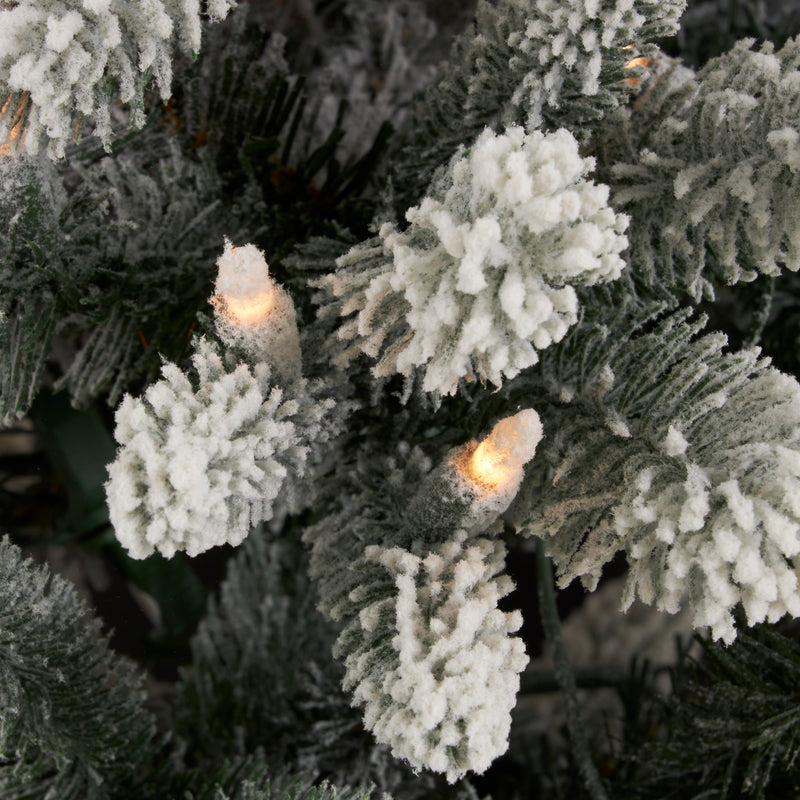 Home Heritage Anson 7 Foot Slim Pine Prelit Flocked Artificial Christmas Tree
