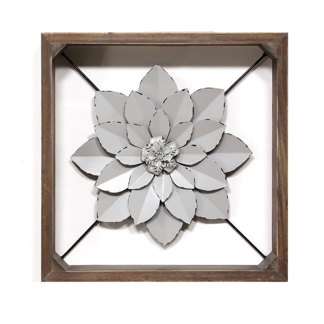 Stratton Home Decor Hanging Framed Metal Flower Wall Sculpture, Grey (Open Box) - VMInnovations