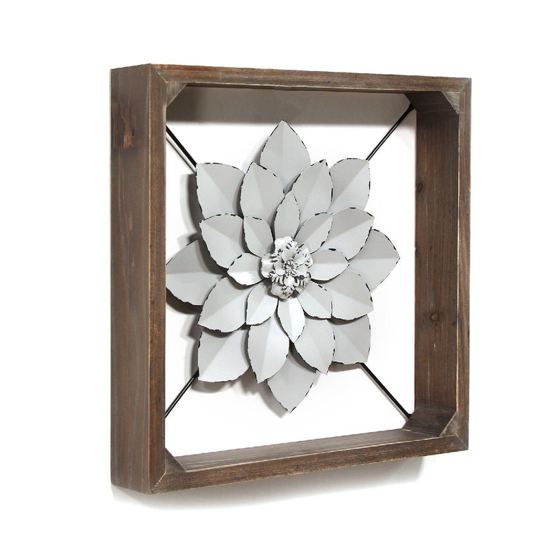 Stratton Home Decor Hanging Framed Metal Flower Wall Sculpture, Grey (Open Box)