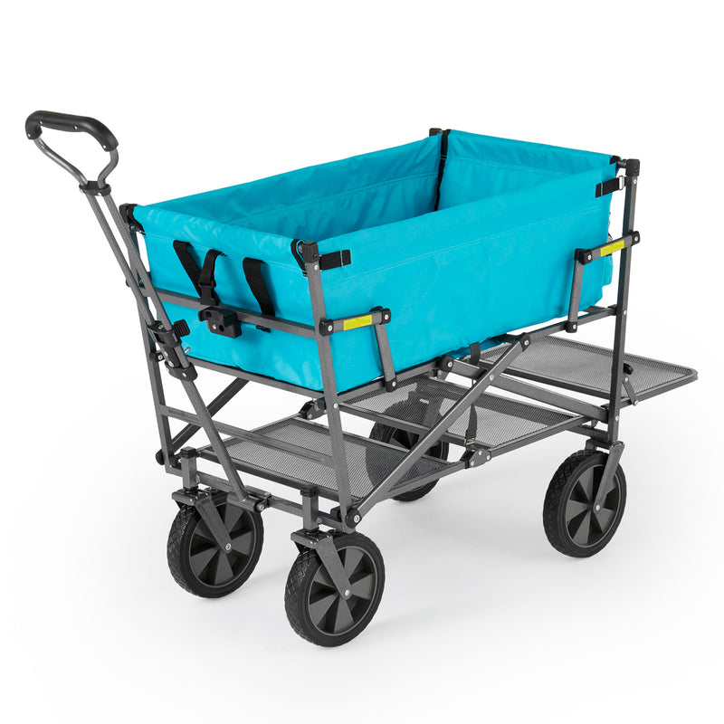 Mac Sports Double Decker Collapsible Outdoor Cart Utility Garden Wagon, Blue