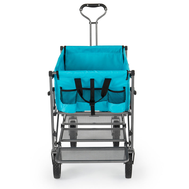 Mac Sports Double Decker Collapsible Outdoor Cart Utility Garden Wagon, Blue