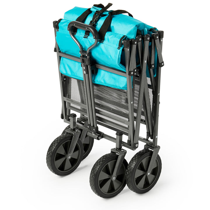 Mac Sports Double Decker Collapsible Outdoor Cart Utility Garden Wagon, Blue