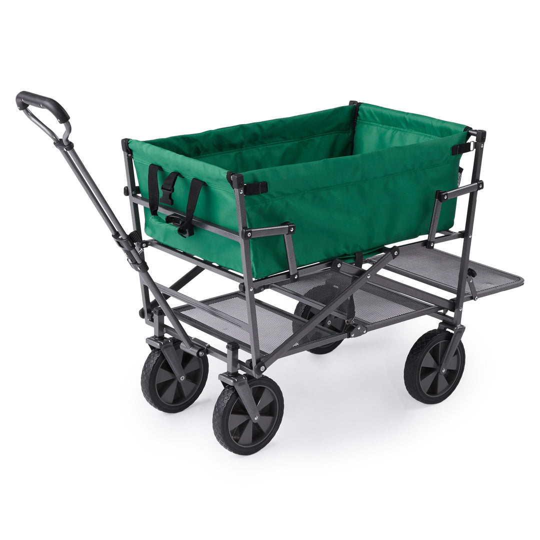 Mac Sports Double Decker Collapsible Outdoor Cart Utility Garden Wagon, Green