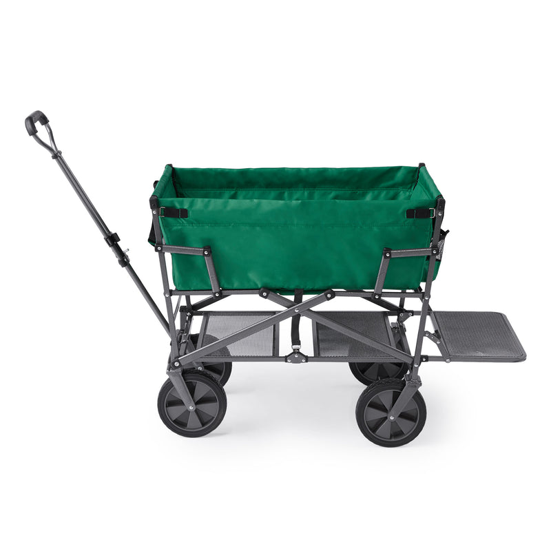 Mac Sports Double Decker Collapsible Outdoor Cart Utility Garden Wagon, Green