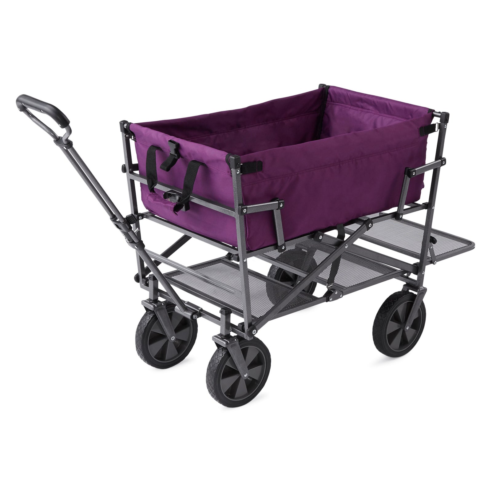 Mac Sports Double Decker Collapsible Outdoor Cart Utility Garden Wagon, Purple - VMInnovations