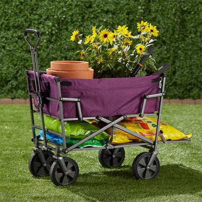 Mac Sports Double Decker Collapsible Outdoor Cart Utility Garden Wagon, Purple - VMInnovations