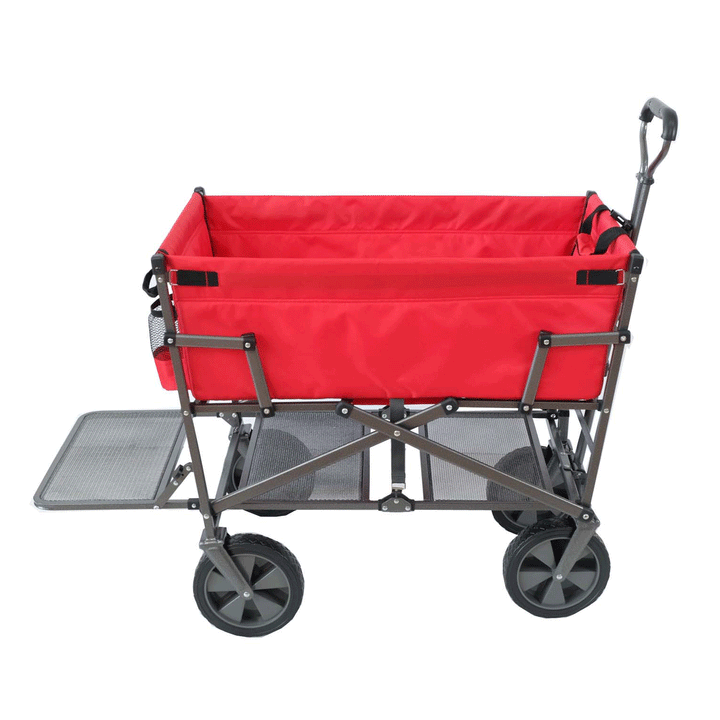 Mac Sports Double Decker Collapsible Outdoor Yard Cart Utility Garden Wagon, Red