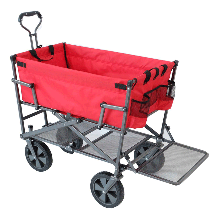 Mac Sports Double Decker Collapsible Outdoor Yard Cart Utility Garden Wagon, Red