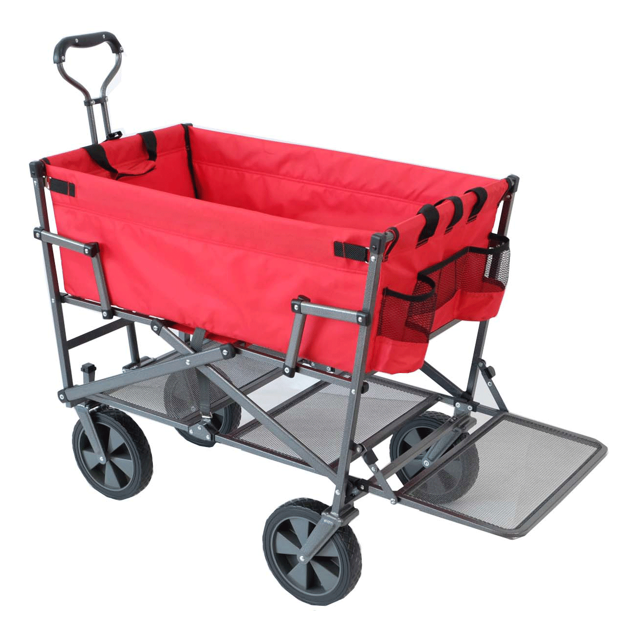 Mac Sports Heavy Duty Steel Double Decker Collapsible Yard Wagon, Red (Open Box) - VMInnovations
