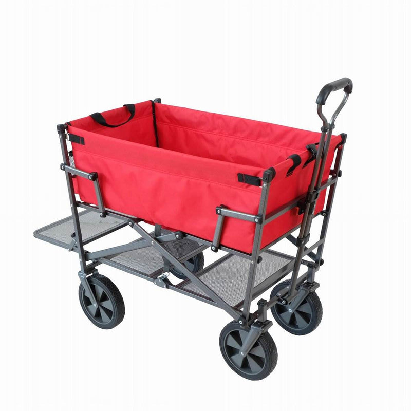 Mac Sports Heavy Duty Steel Double Decker Collapsible Yard Wagon, Red (Open Box)