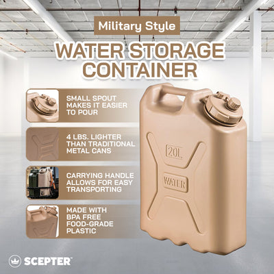 Scepter Lightweight BPA 5 Gallon 20 Liter Portable Water Storage Container, Sand