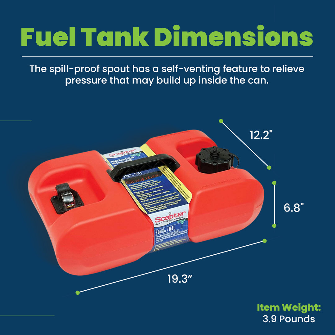 Scepter 3 Gallon EPA and CARB Certified Marine Portable Gas Can with Hard Cap - VMInnovations