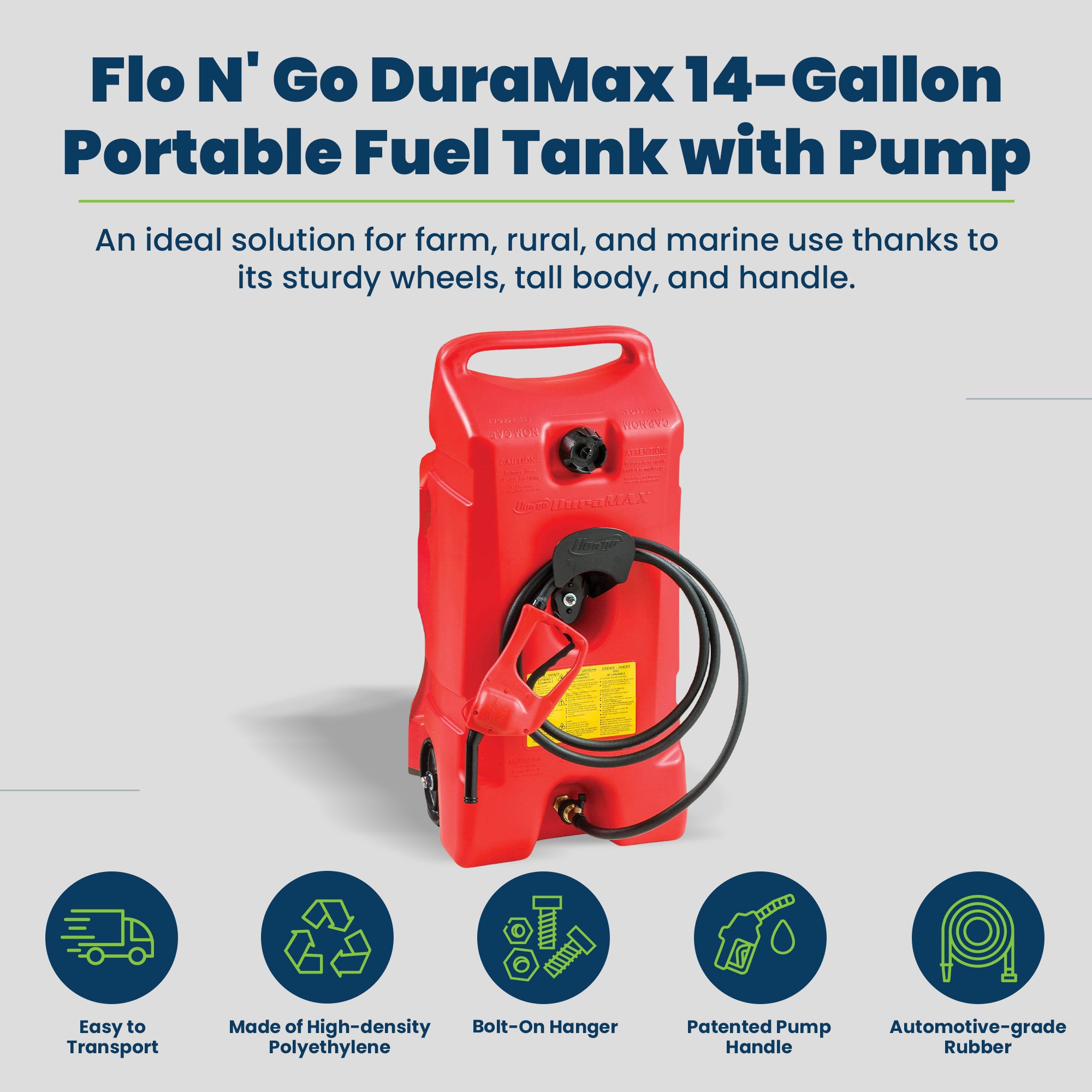 Scepter Flo N' Go Duramax 14 Gal Gas Fuel Tank Container & Pump, Red - VMInnovations