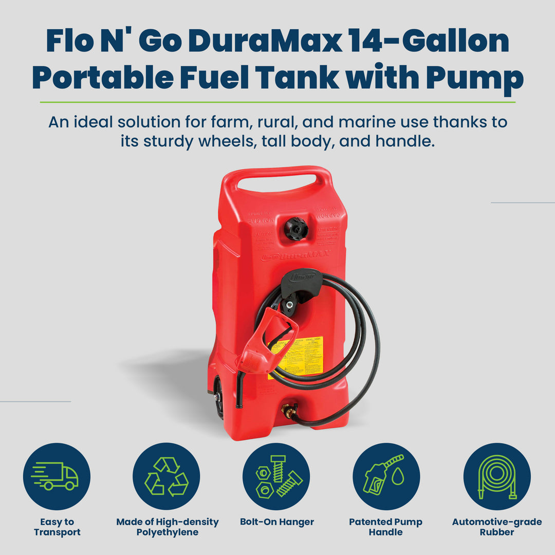 Scepter Flo N Go DuraMax 14 Gallon Gas Fuel Tank Container with Pump (For Parts) - VMInnovations