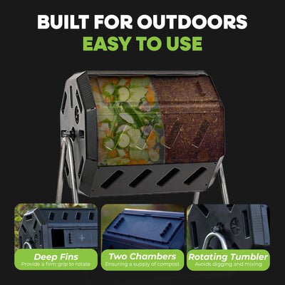 FCMP Outdoor 37 Gallon Dual Chamber Tumbling Composter Bin for Soil (Open Box)