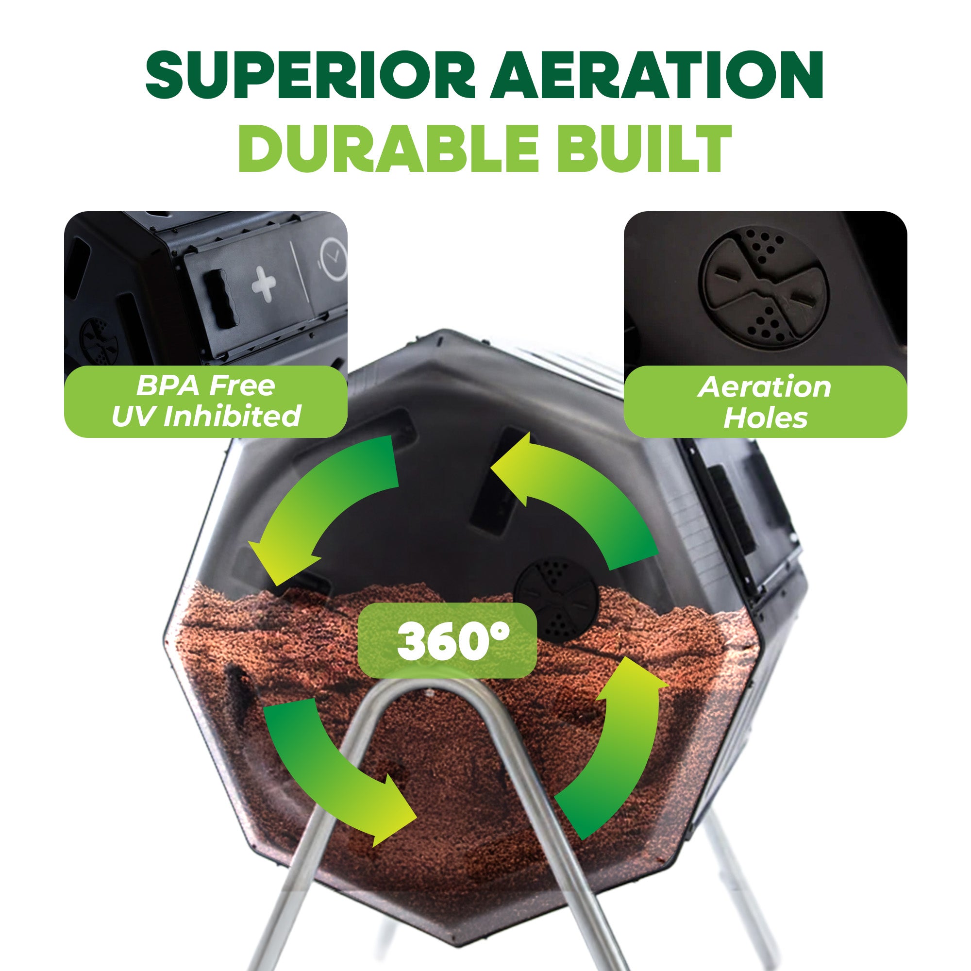 FCMP 37-Gal Dual-Chamber Quick Curing Tumbling Composter Soil Bin (For Parts) - VMInnovations