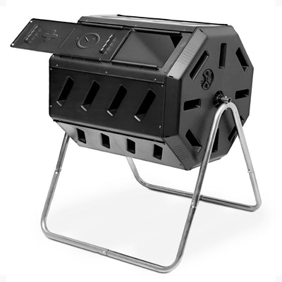 FCMP Outdoor 37 Gallon Dual Chamber Tumbling Composter Bin for Soil (Open Box)