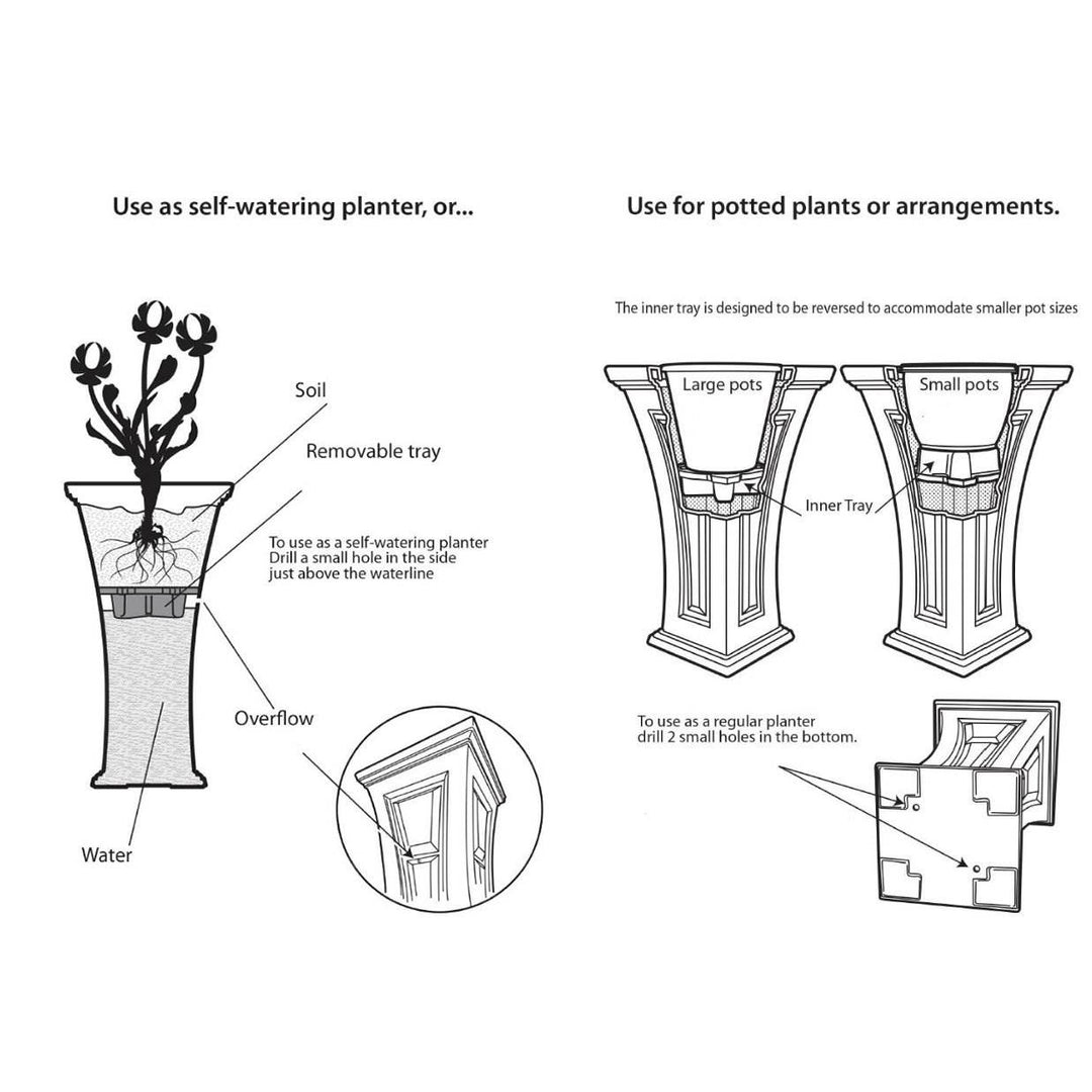 YIMBY Heritage Self Watering Large Garden Patio Planter Pot, 2 Pack (Open Box)