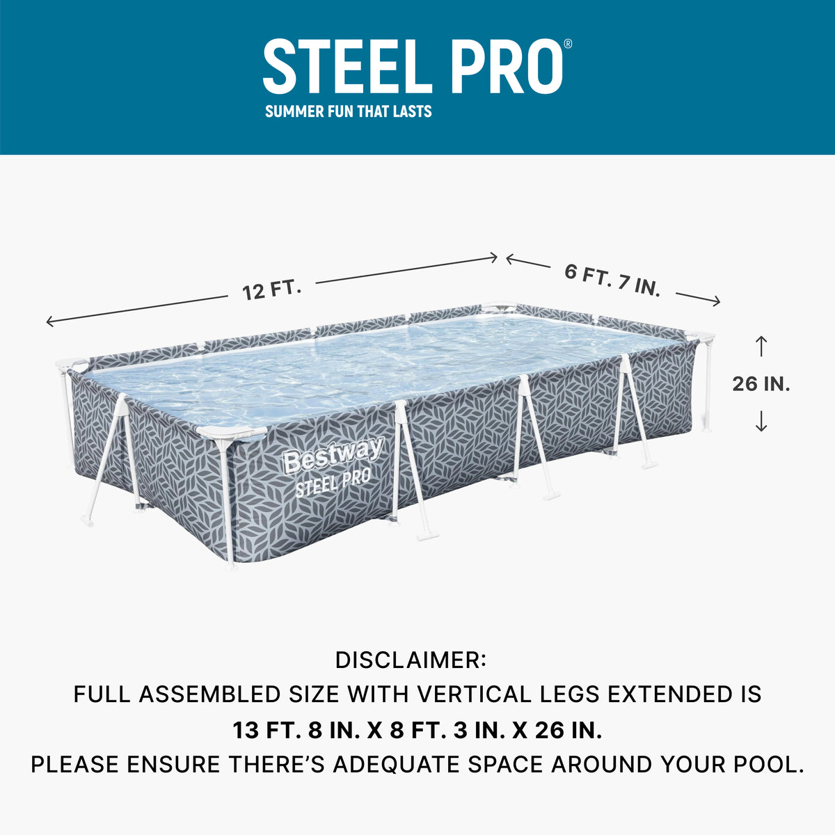 Bestway Steel Pro 12' x 6'7" x 26" Above Ground Outdoor Swimming Pool (Open Box)