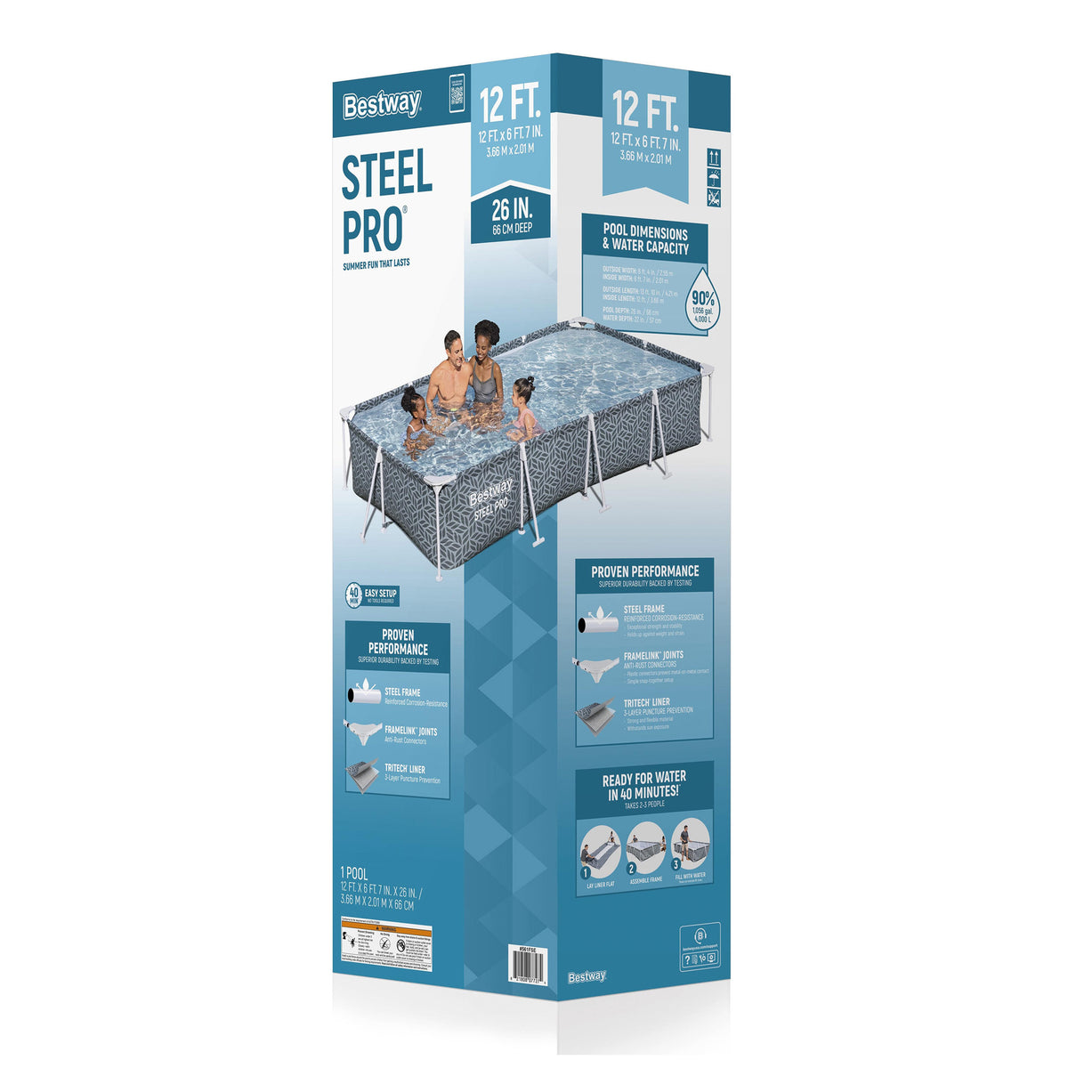 Bestway Steel Pro 12' x 6'7" x 26" Above Ground Outdoor Swimming Pool (Open Box)