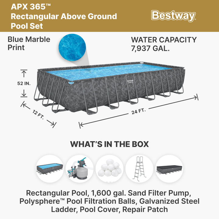 Bestway APX 365 24' x 12' x 52" Rectangular Above Ground Pool Set(For Parts)
