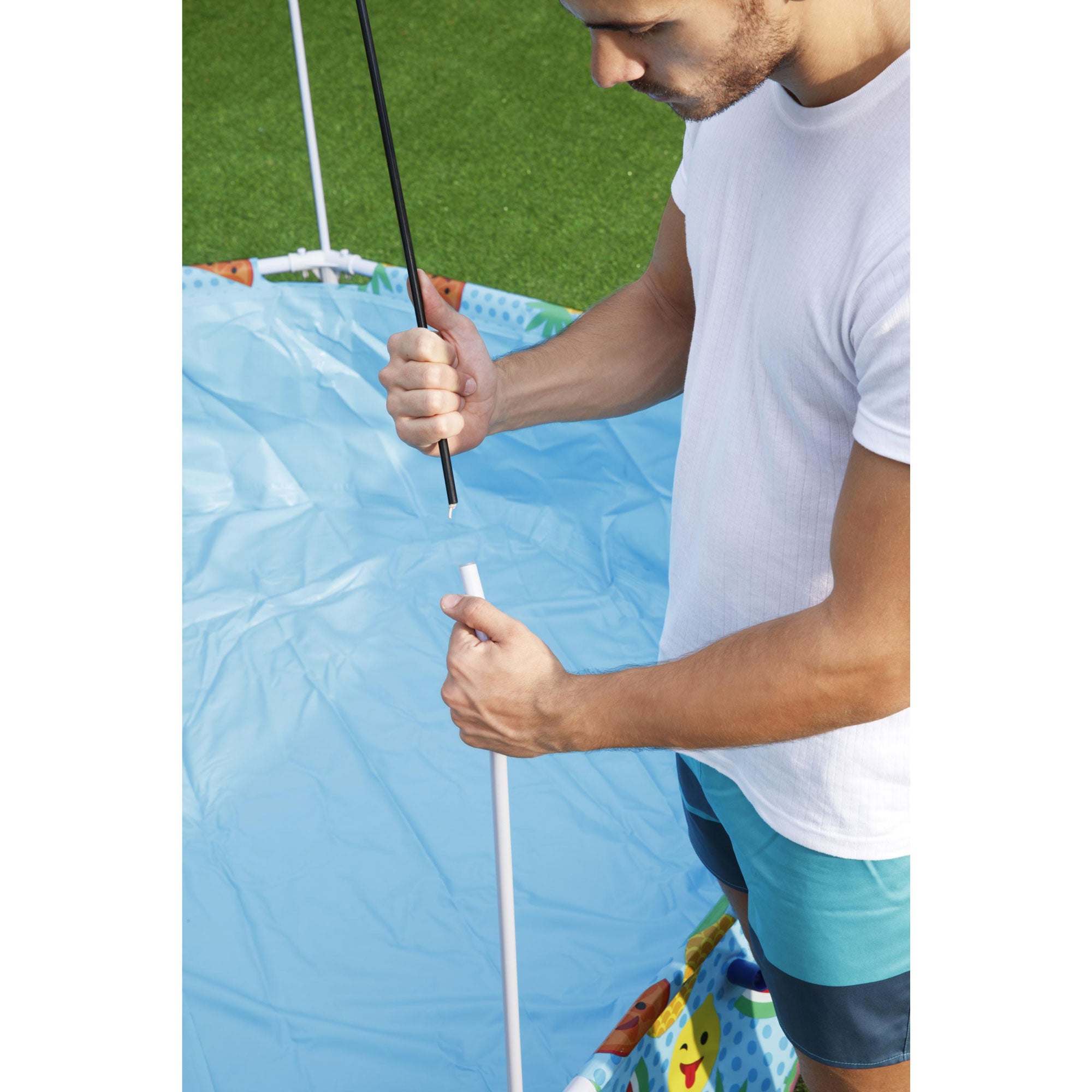 Bestway 8' x 20" Above Ground Kids Round Swimming Pool with Shaded Canopy, Fruit