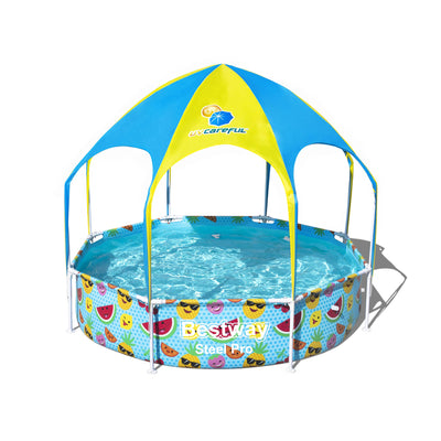Bestway 8' x 20" Above Ground Kids Round Swimming Pool with Shaded Canopy, Fruit