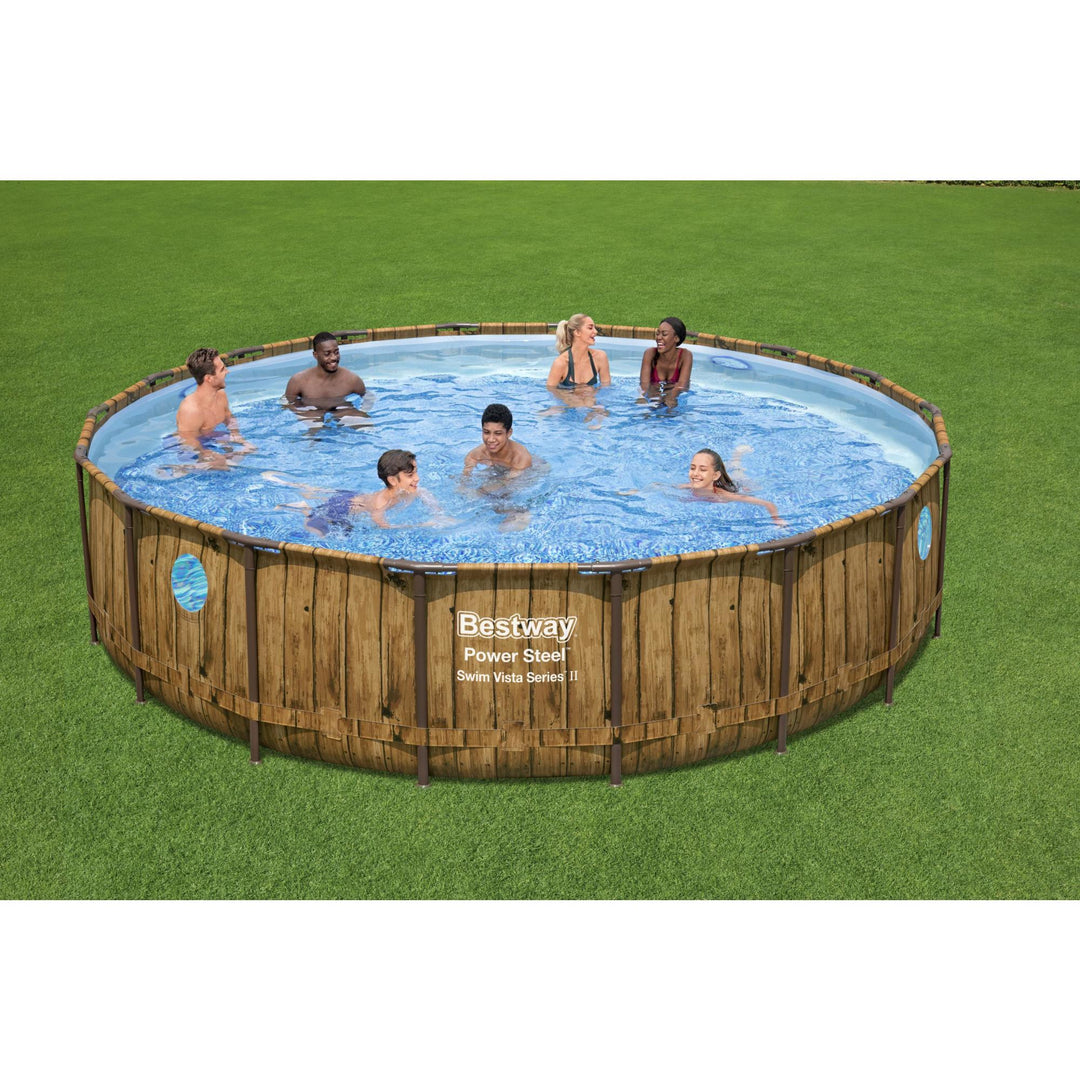 Bestway Power Steel Swim Vista 18' x 48" Round Above Ground Swimming Pool Set - VMInnovations