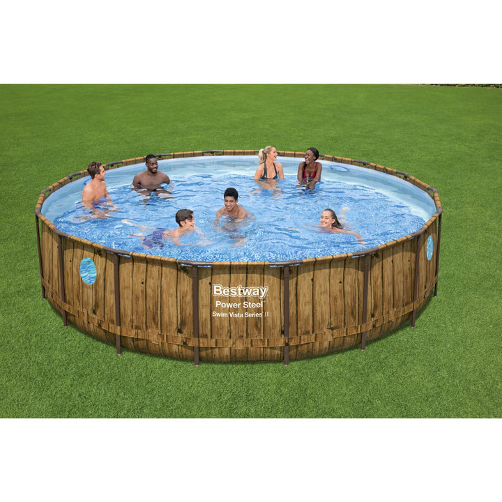 Bestway Power Steel Swim Vista 18' x 48" Round Above Ground Swimming Pool Set - VMInnovations