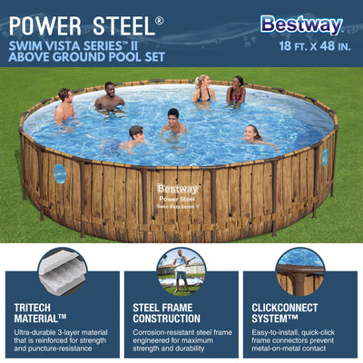 Bestway Power Steel Swim Vista 18' x 48" Round Above Ground Swimming Pool(Used)