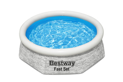 Bestway 8' x 24" Round Inflatable Outdoor Swimming Pool with Filter Pump, Gray - VMInnovations