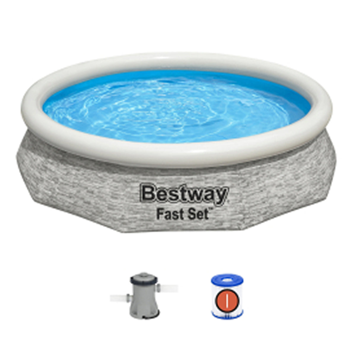 Bestway Fast Set 10'x26" Stacked Stone Inflatable Pool Outdoor Set (Open Box) - VMInnovations