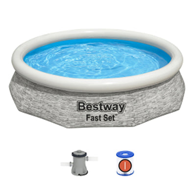 Bestway Fast Set 10' x 26" Stacked Stone Inflatable Swimming Pool Set(For Parts)