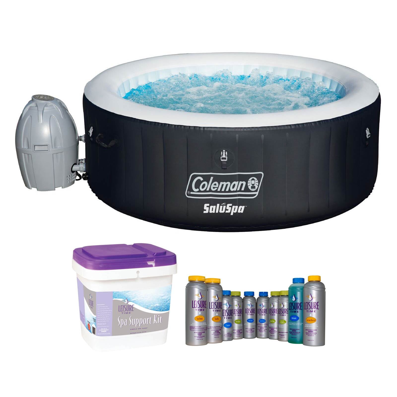 Coleman SaluSpa 4 Person Inflatable Outdoor Spa Hot Tub + Spa Maintenance Kit