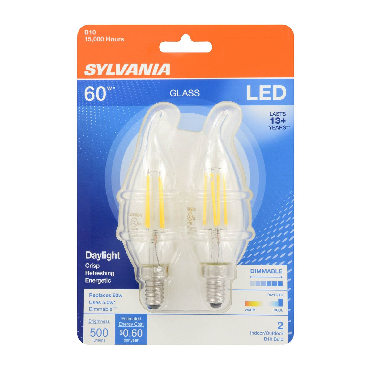 Sylvania Filament LED 60W Candelabra Base Dimmable Light Bulb (2 Pack)(Open Box)