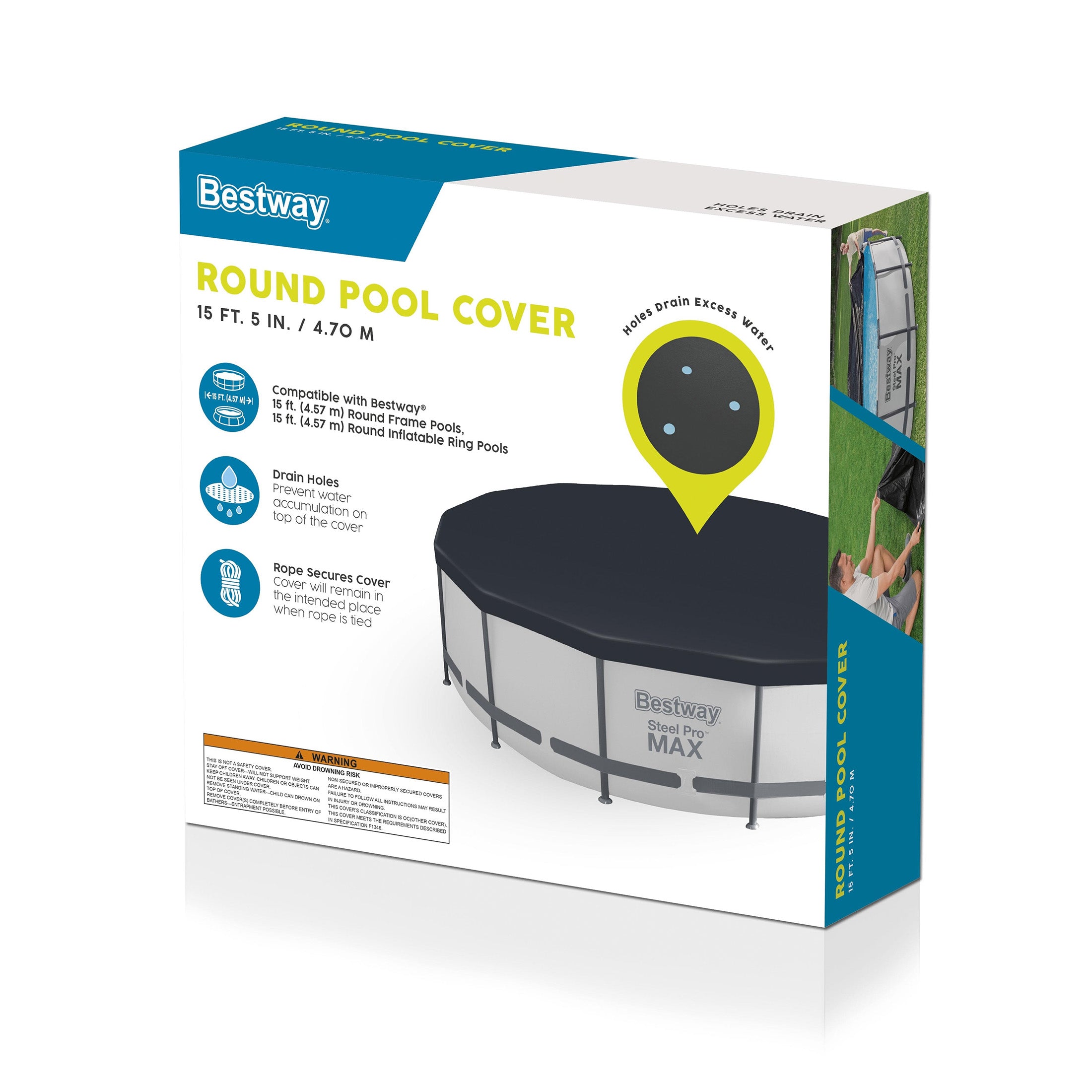 Bestway Round Pool Cover for 15 Foot Above Ground Pools, Black (Cover Only)