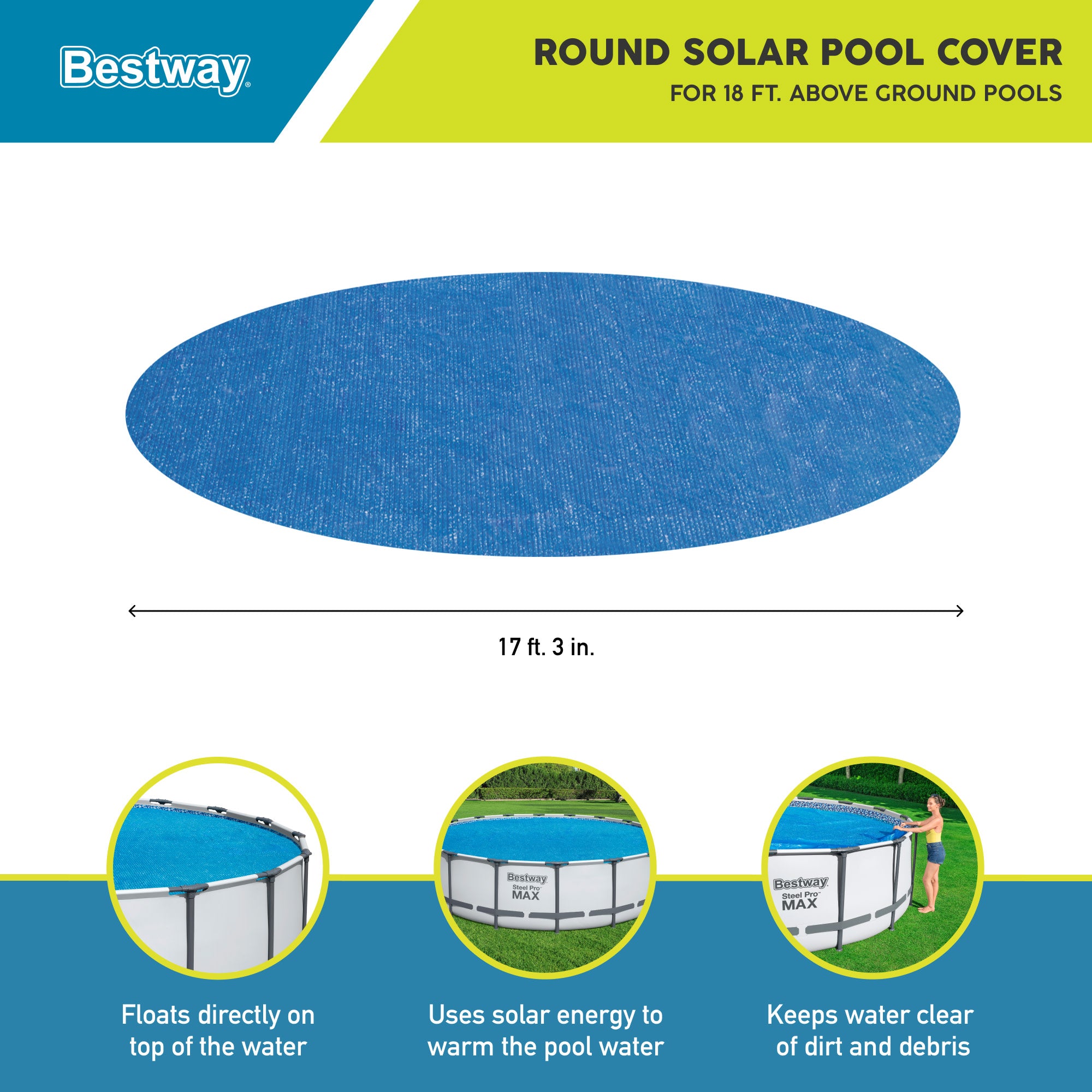 Bestway 18 Foot Round Above Ground Swimming Pool Solar Heat Cover (2 Pack)