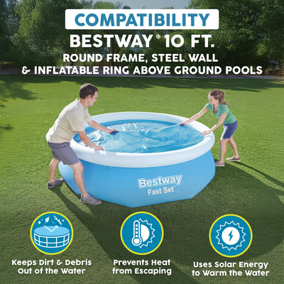 Bestway Round Solar Pool Cover for 10’ Round Above Ground Swimming Pools, Blue - VMInnovations