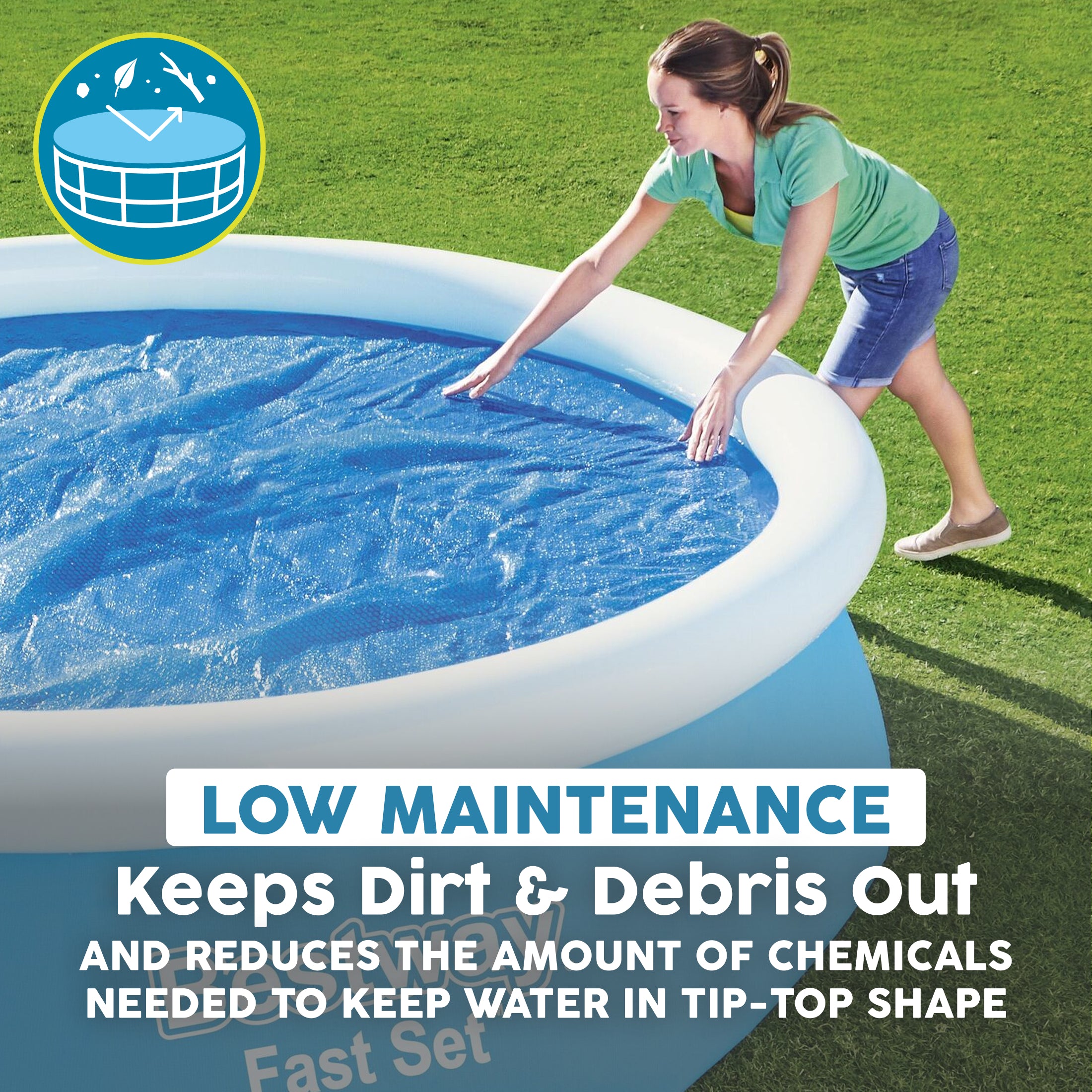 Bestway Round Solar Pool Cover for 10’ Round Above Ground Swimming Pools, Blue - VMInnovations