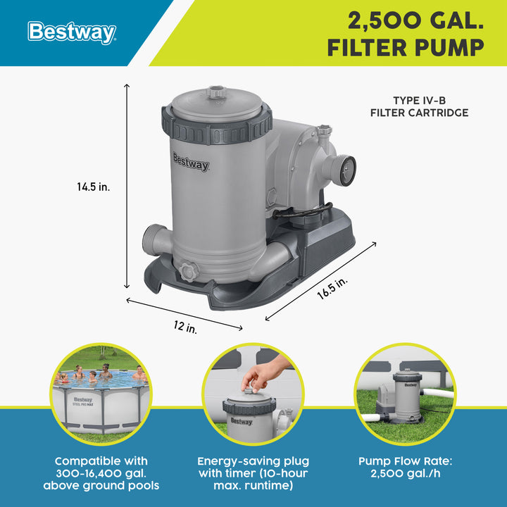 Bestway 58392E Flowclear 2500 GPH Above Ground Swimming Pool Water Filter Pump