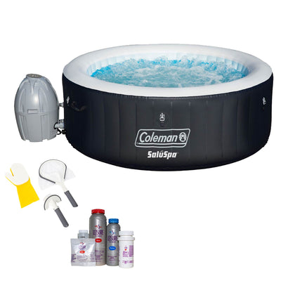 Coleman SaluSpa 4 Person Inflatable Spa with Cleaning Tool Set and Bromine Kit