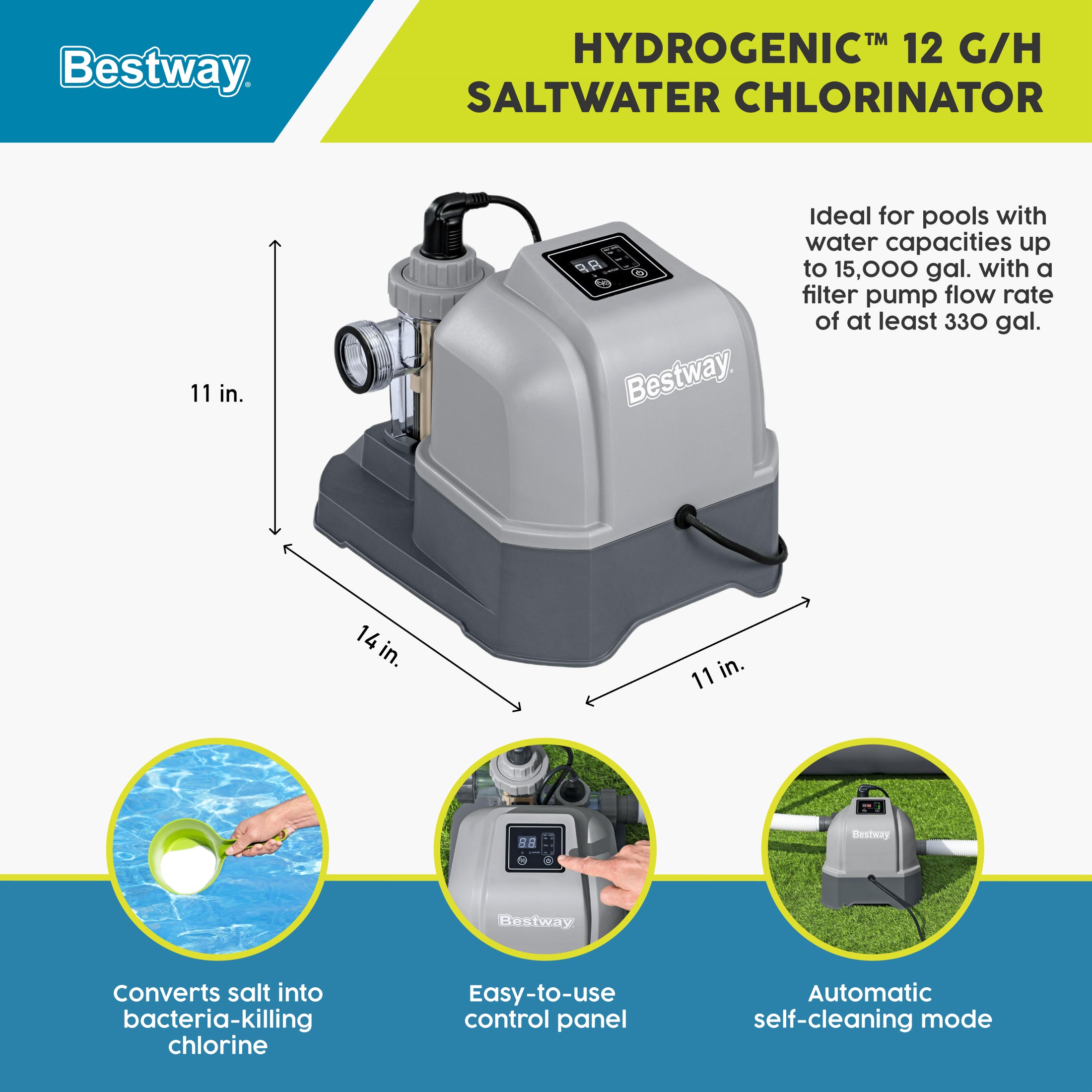 Bestway Hydrogenic 12 G/H Saltwater Chlorinator for Above Ground Pools(Open Box) - VMInnovations