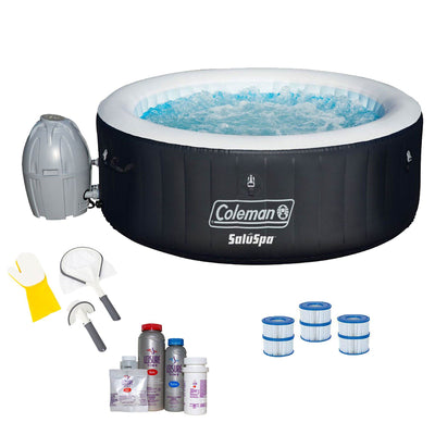 Coleman SaluSpa 4 Person Spa w/ Cleaning Tools, Filter Cartridge, & Bromine Kit