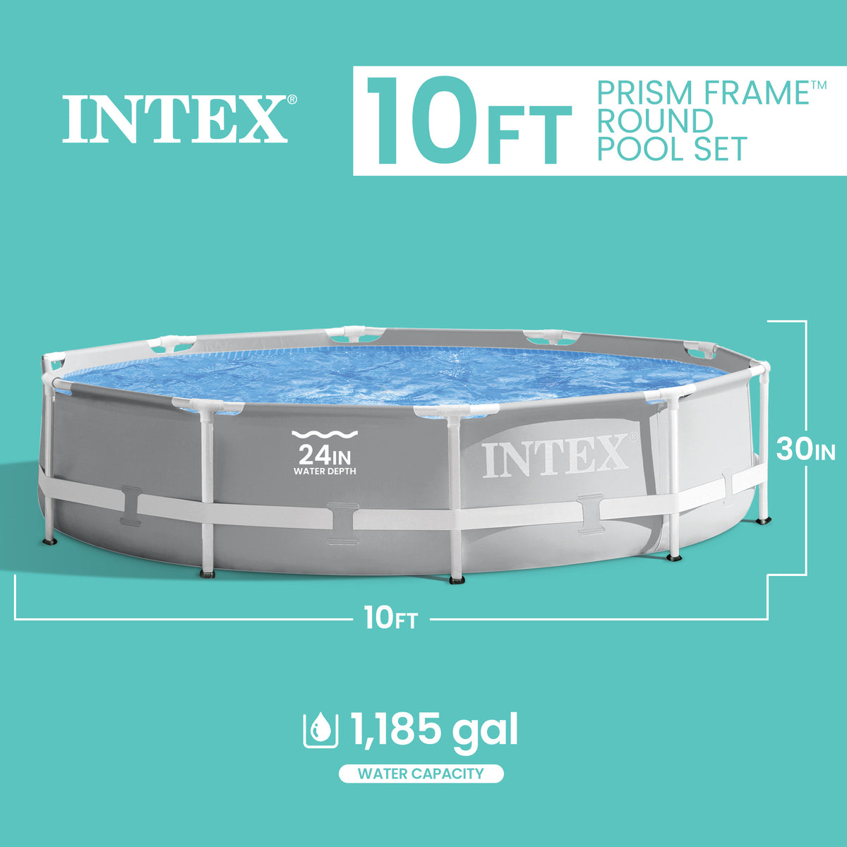 Intex 10ft x 30in Prism Metal Frame Above Ground Pool (No Pump) (Damaged)