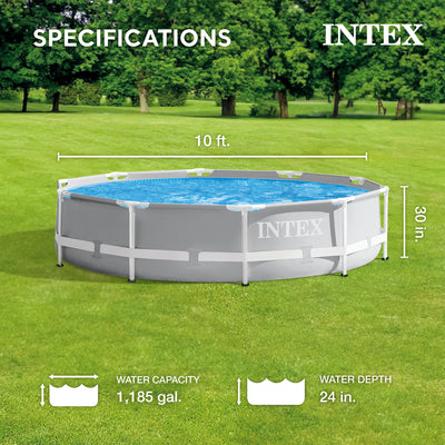 Intex 10ft x 10ft x 30in Pool w/ 10 Foot Round Pool Cover and Filter Cartridge - VMInnovations