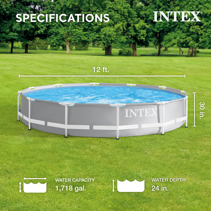 Intex 12 foot x 30 inch Prism Frame Round Above Ground Swimming Pool, (No Pump)