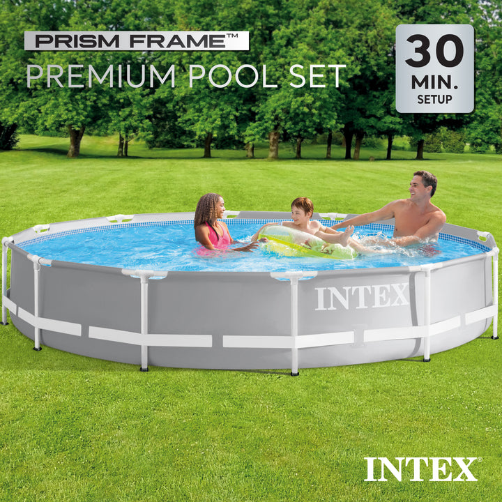 Intex 12 foot x 30 inch Prism Frame Round Above Ground Swimming Pool, (No Pump)