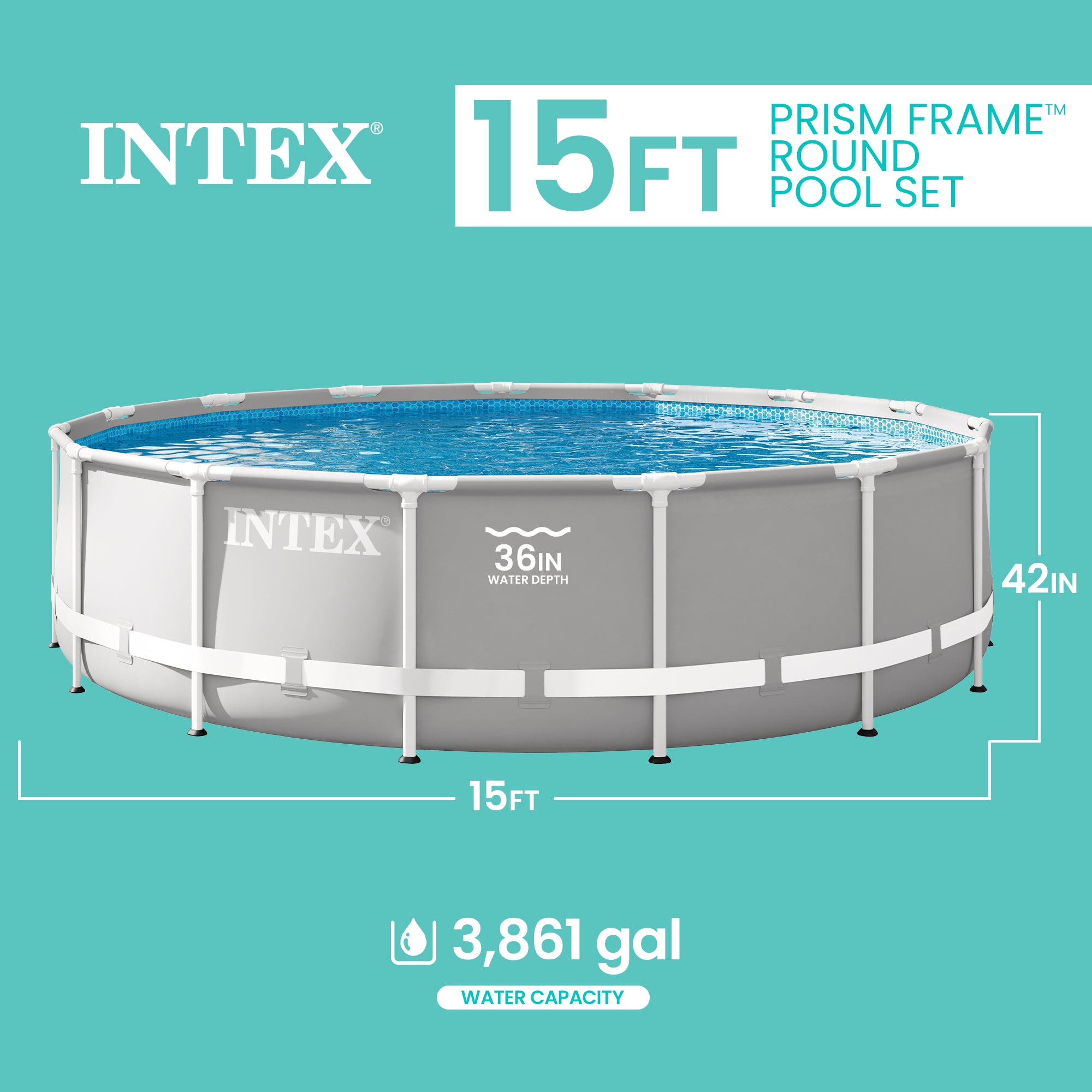 Intex 15 Foot x 42 Inch Prism Frame Above Ground Swimming Pool Set (Open Box) - VMInnovations